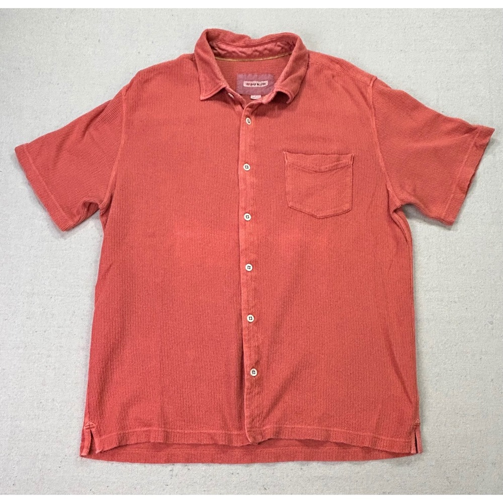 32 Bar Blues Mens Large Coral Textured Cotton Short Sleeve Button Up Shirt